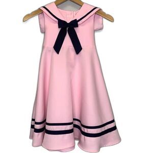 Rare Edition Girls Sailor Pink Navy Trim Dress Cape Bow Ribbon Flare‎ Twirl